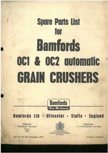 Bamfords Grain Crusher OC1 & OC2 Automatic Parts Manual