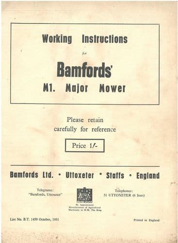 Bamfords M1. Major Mower Operators Manual