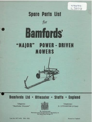 Bamfords Major Power Driven Mower Parts Manual