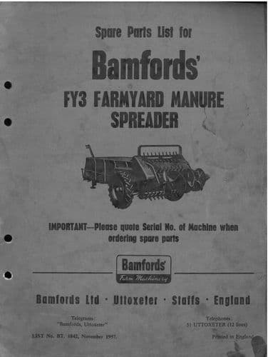 Bamfords Manure Spreader - Model FY3 Parts Manual