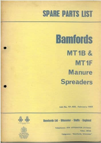 Bamfords Manure Spreader MT1B & MT1F Parts Manual