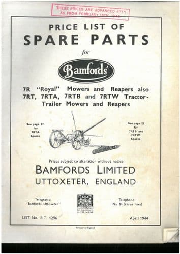 Bamfords Mower Reaper 7R Royal  & 7RT 7RTA 7RTB 7RTW Parts Manual