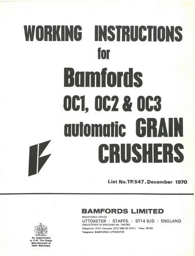 Bamfords OC1, OC2 & OC3 Automatic Grain Crusher Working Instructions