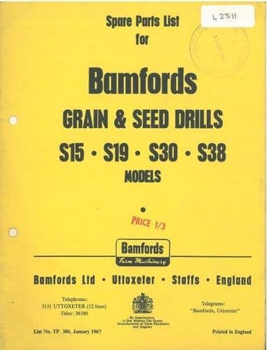 Bamfords - Octopus - Grain & Seed Drill - Model S15 S19 S30 S38 Parts Manual