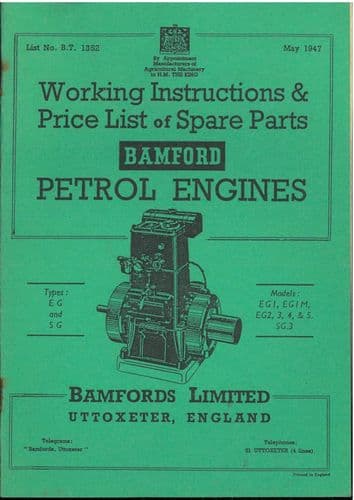 Bamfords Petrol Engine Types EG & SG - Models EG1 EG1M EG2 EG3 EG4 EG5 & SG3 Operators & Parts