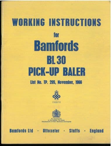 Bamfords Pick Up Baler BL30 Operators Manual