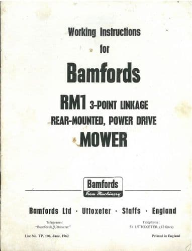 Bamfords RM1 Three Point Rear Mounted Mower Operators Manual