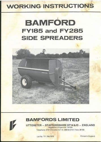 Bamfords Side Spreaders FY185 FY285 Operators Manuals