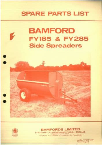 Bamfords Side Spreaders FY185 & FY285 Parts Manual