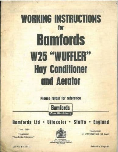 Bamfords W25 Wuffler Tedder Hay Conditioner & Aerator Operators Manual