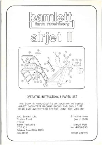 Bamlett Fertilizer Spreader Airjet II  Operators & Parts Manual