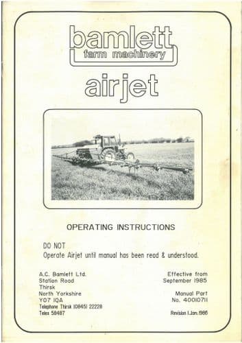 Bamlett Fertilizer Spreader Airjet  Operators Manual