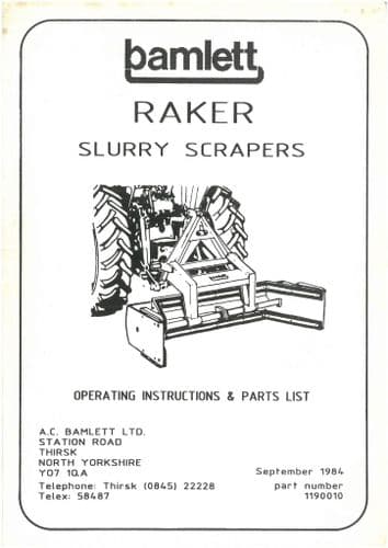 Bamlett Raker Slurry Scrapers  Operators & Parts Manual