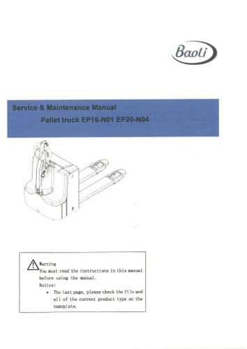 Baoli Pallet Truck EP16-N01 & EP20-N04 Service Manual