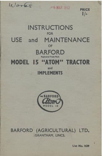Barford Atom 15 Tractor and Implements Operators Manual