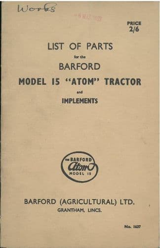 Barford Atom 15 Tractor and Implements Parts Manual