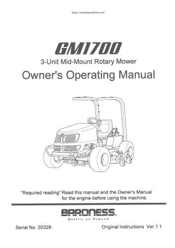 Baroness 3 Unit Mid Mount Rotary Mower GM1700 Operators Manual