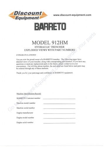 Barreto Hydraulic Trencher 912HM Parts Manual