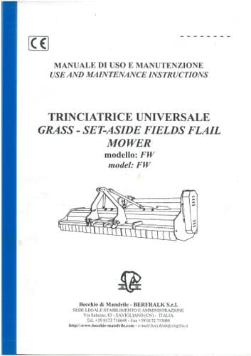 Becchio & Mandrile Trinciatrice Universal Grass Flail Mower Model FW Operators Manual