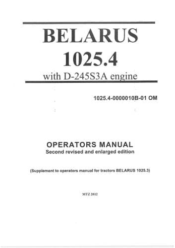 Belarus Tractor 1025.4 with D-245S3A Engine Operators Manual