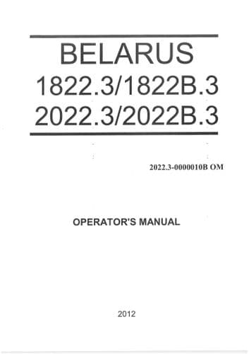 Belarus Tractor 1822.3, 1822B.3, 2022.3, 2022B.3 Operators Manual
