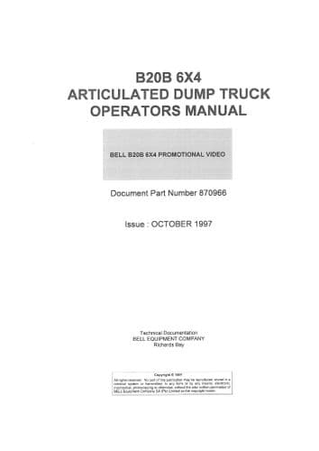 Bell Articulated Dump Truck B20B 6x4 Operators Manual