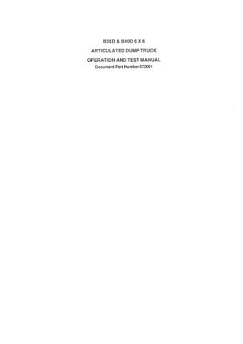 Bell Articulated Dump Truck B35D B40D 6x6 Operators Manual