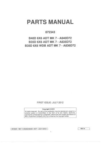 Bell Dump Truck Haulier B35D B40D Parts Manual