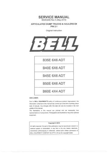 Bell Dump Truck Haulier B35E B40E B45E B50E B60E Workshop Service Manual