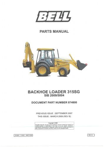 Bell Tractor Loader Backhoe Digger TLB 315SG Parts Manual