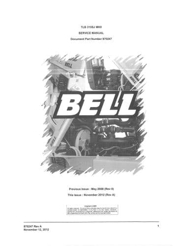 Bell Tractor Loader Backhoe Digger TLB 315SJ MKII Workshop Service Manual