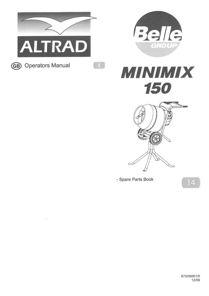 Belle Cement Mixer Minimix 150 Operators Manual and Spare Parts List