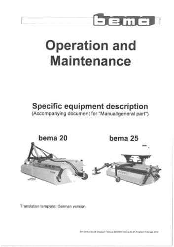 Bema Sweeper bema 20 bema 25 Operators Manual