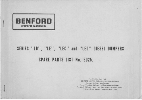 Benford Dumper Series LD LE LEC & LED Parts Manual