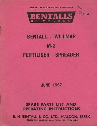 Bentalls Willmar M-2 Fertilizer Spreader Operators Manual with Parts List
