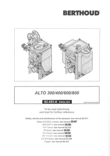 Berthoud Sprayer Alto 300 400 600 800 Operators Manual