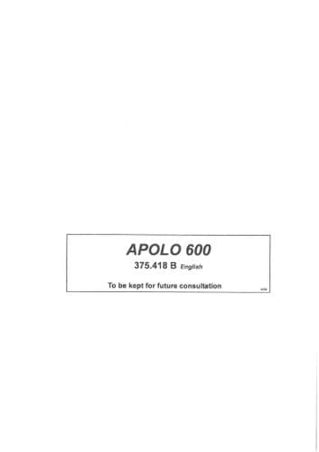 Berthoud Sprayer Apolo 600 Operators Manual