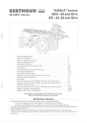 Berthoud Sprayer Axiale Booms SEH - 24m & 28m, ED - 24m, 28m & 30m Operators Manual