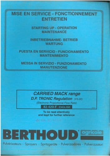 Berthoud Sprayer Mack Range 1000 1200 1500 Operators Manual