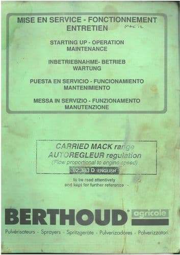 Berthoud Sprayer Mack Range 800 1000 1200 1500 Operators Manual