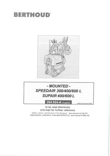Berthoud Sprayer Mounted SpeedAir 300 400 600L Supair 400 600L Operators Manual