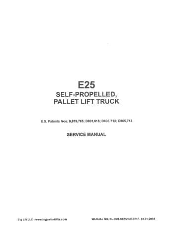 Big Joe Pallet Lift Truck E25 Workshop Service Manual