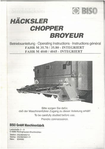 Biso Chopper Fahr M35.7 M35.80 M4040 M4045 Operators Manual