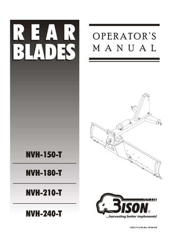 Bison Rear Blade NVH150T NVH180T NVH210T NVH240T Operators Manual