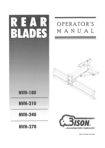 Bison Rear Blade NVH180 NVH210 NVH240 NVH270 Operators Manual