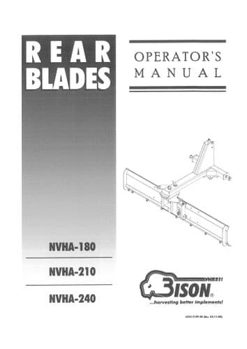 Bison Rear Blade NVHA180 NVHA210 NVHA240 Operators Manual
