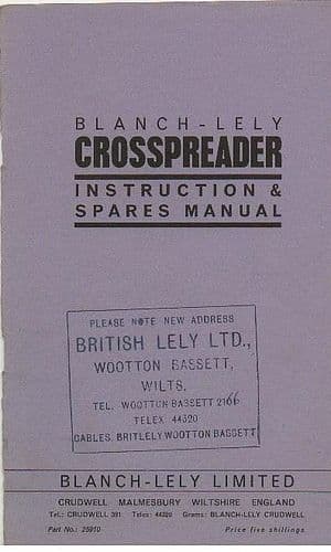 Blanch Lely Crosspreader Fertilizer Spreader Operators Manual with Parts List