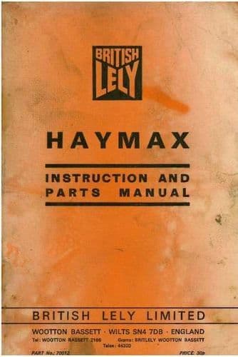 Blanch Lely Haymax Tedder Operators Manual with Parts List