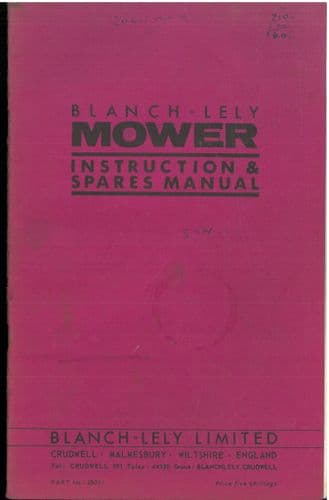 Blanch Lely Mower Operators Manual with Parts List
