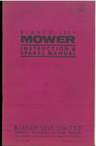 Blanch Lely Mower Operators Manual with Parts List